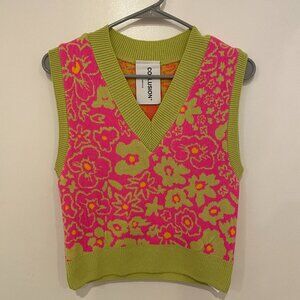 Collusion Pink and Green Floral Sweater Vest